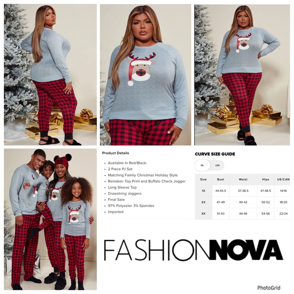 Fashion Nova 1X plus size sleigh ride holiday pj set NWT